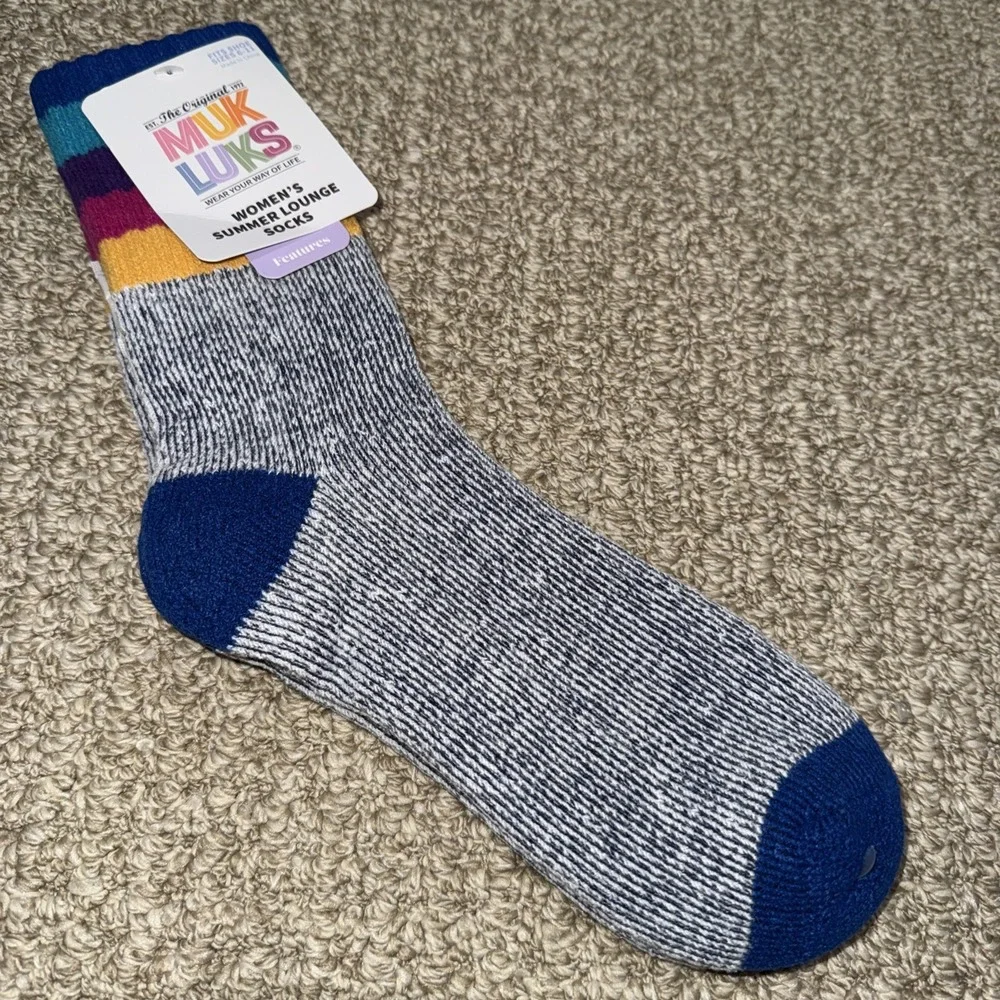 Muk Luks Women's Summer‎ Lounge Socks Blue Multi Size 6-11 Cushioned